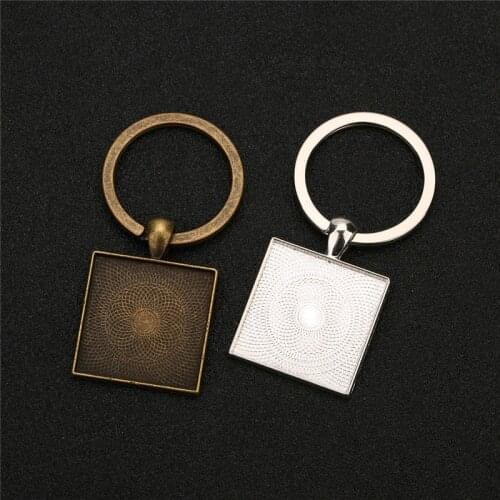 2pcs Metal Keychains With 25mm Glass Cabochon Base Settings Gold Silver Color Key Rings Key Chains Findings Diy Jewelry Making