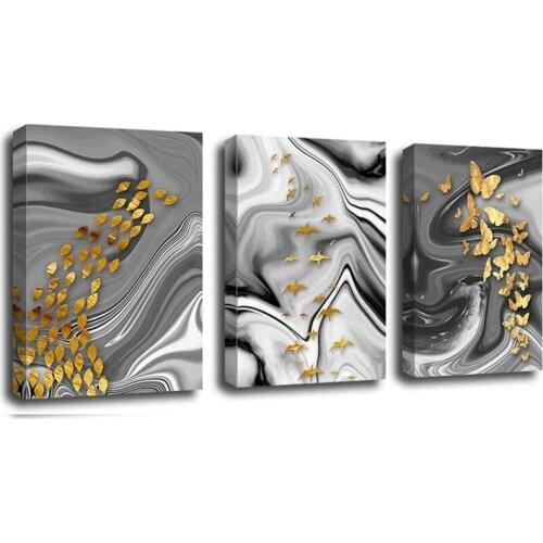 3 pieces 5D Diamond Painting abstract landscape Golden butterfly fish bird Mosaic Full Square round Diamond EmbroideryZP-3857