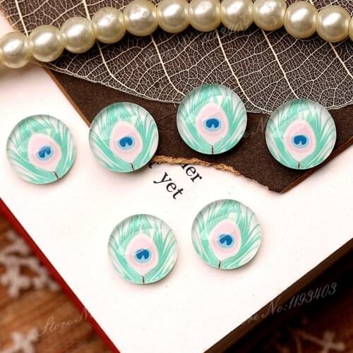 40PCS 12mm)/Round12mm 20mm 25mm 30mm Glass Cabochon DIY For jewelry finding Cameo Setting,Dome Flat Back Beads-Feather-265-6