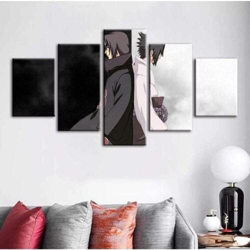 5 Piece Wall Art Canvas Anime Manga Ninja Figure Black & White Posters And Prints Home Decor Bedroom Wall Decoration Paintings