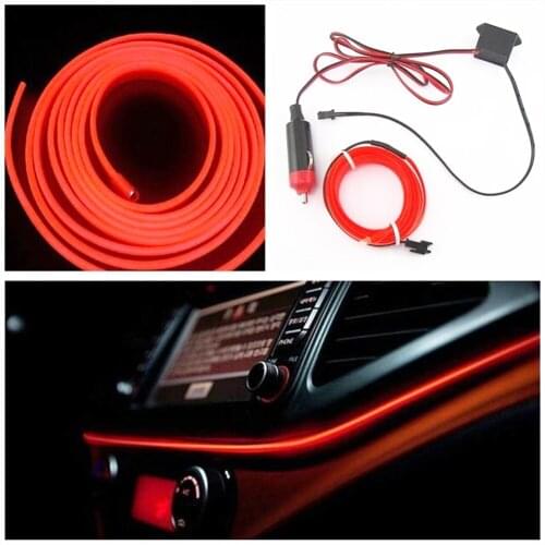 50set/lot 1M /2M /3M 4M /5M Flexible LED EL Tube Wire Neon Glow Decor Light 12V Car Decor Controller with Car Cigarette Lighter