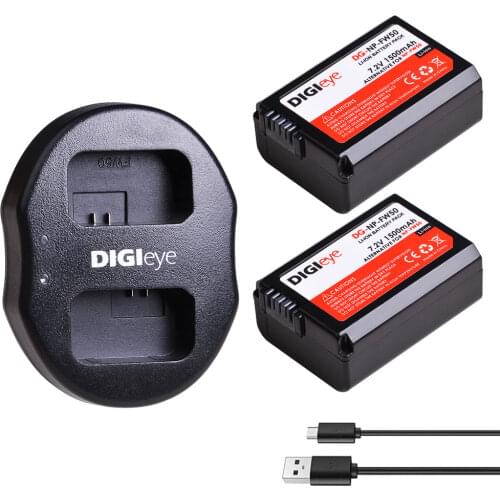 2Pcs NP-FW50 NP FW50 Battery + USB Dual Charger for Sony Alpha a6500 a6300 a6000 a5000 a3000 A7II A7RII A7SII A7S A7S2 A7R