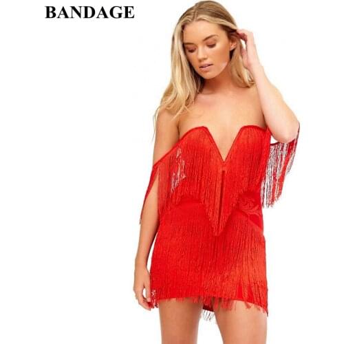 BANDAGE Fringe Bandage Dress Sexy Party Club Wear Slim Sundress Celebrity Runway Women Boutiques Red Dress Tassel Vestidos