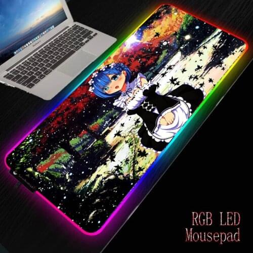 Rem ReZero RGB Large Gaming Mouse Pad 900x400mm LED Lighting Mousepad Gamer Computer Desk Mat Pad Anime Carpet With Backlit XXL