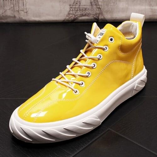 Stephoes Men Fashion Casual Ankle Boots Spring Autumn High Top Luxury Designer Patent Leather Elastic Band Boots Botas Hombre