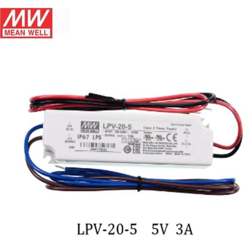 Mean Well Switching power supply Lpv-20 20w 5v 12v 15v 24v Constant voltage waterproof Plastic LED Driver Ip67 ac dc meanwell