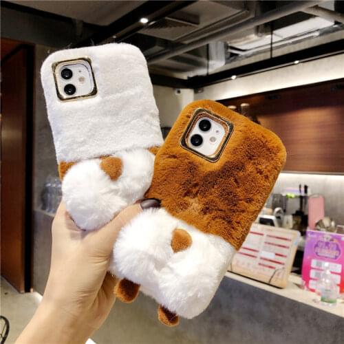 3D Cute Dog Warm Winter Plush Fur Phone Case For iPhone 12 Mini 11 Pro SE 2020 X XS XR 8 7 6S Plus 5 5S 5C Protection Back Cover