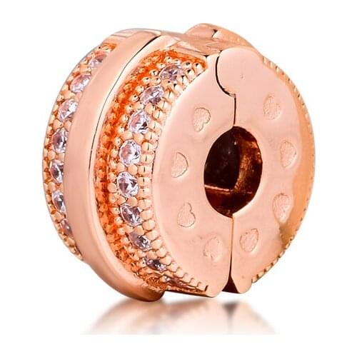 CKK Silver 925 Jewelry Rose Sparkling Pavé Lines Clip Charm Fits Original Bracelets Sterling Silver Beads