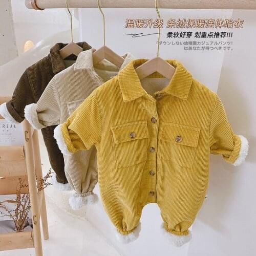 Baby Velvet Padded Corduroy Jumpsuit Add Fur Baby Boy Romper Climbing Coat Winter Coat Children Boy Girls Clothes Outwear