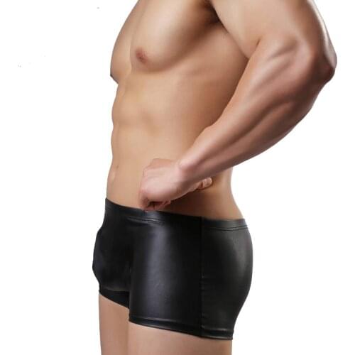 Mens PU Boxer Shorts Men Faux Leather Underwear Sexy Striptease Performance Club Gay Underwear Underpants Couple Sets Panties