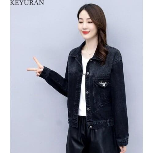 Boyfriend Butterfly Hot drilling Denim Jacket Coat Women Overcoat Jeans Jackets Basic Coats Female Streetwear Casual Outerwear
