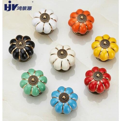 HJY Cerimic Zinc Alloy Pulls Pumpkin Knobs Furniture Handles Single Hole Cabinet Cupboard Drawer Door European Style Handle Z464