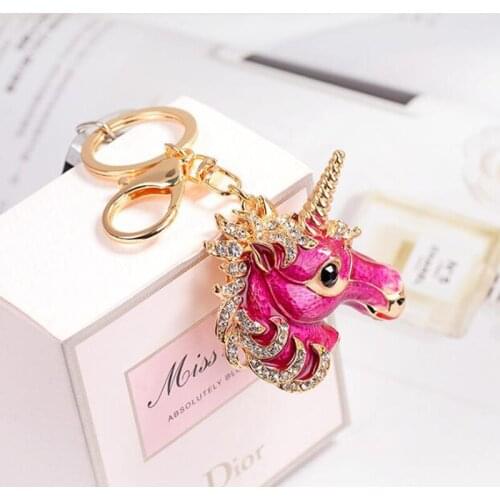 JINGLANG Novelty Rhinestone Keychains Keyring Fashion Animal Unicom Metal Purse Pendant Gift For Women