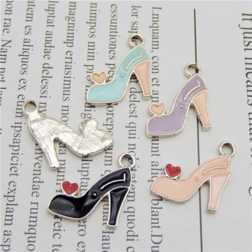 Julie Wang 4PCS Enamel High Heels Charms Mixed Colors Heart Women Shoes Alloy Earrings Bracelet Jewelry Making Accessory