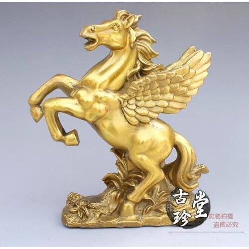 Chinese Fengshui Brass Copper Pegasus Fly Horse Wings Lucky Steed Animal Statue