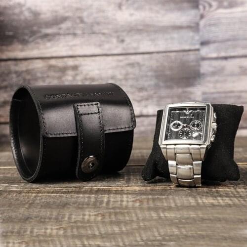 Single Watch Box Organizer Vintage Cow Leather Slots Flexible Bracket Holder Mechinical Quartz Watch for Business Travel Storage