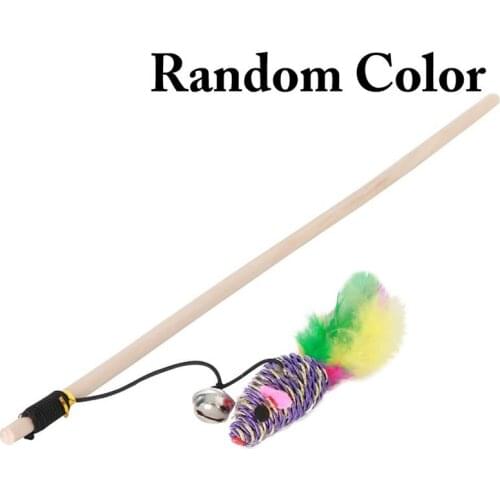 Legendog 1pc Cat Mouse Wand Toy Wooden Pole Fake Feather Decor Kitten Teaser Toy Pet Wand Toy Pet Supplies Random Color