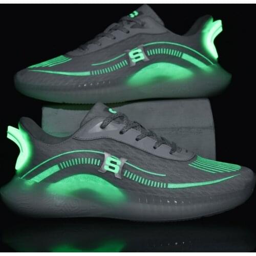 Summer Breathable Luminous Large Size Shoes Reflective Glitter Orginal Light Running Sneakers for Man Basketball Orbit Trainer