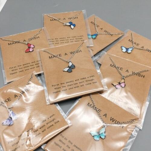 Cute Butterfly Pendant Necklace For Women Girls Hotsale 9 colors Enamel Butterflies Link Chain Necklace For Ladies Wholesale