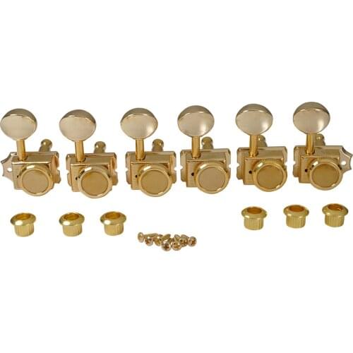 Musiclily Pro Vintage Hybrid Style 6 inline Guitar Locking Tuners Tuning Pegs Set for Squier Classic Vibe Strat/Tele, Gold