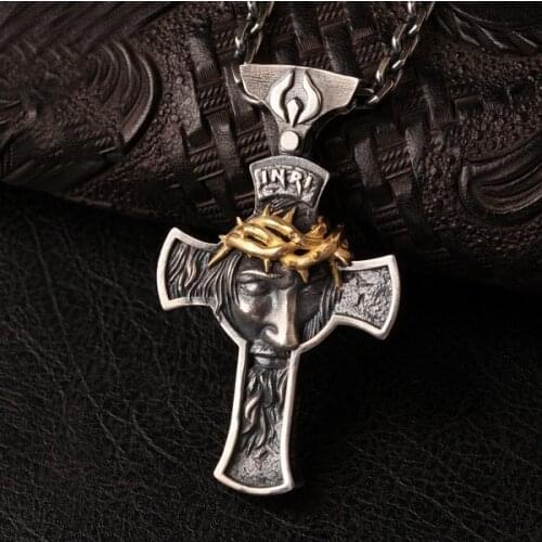 Europe and the United States Explosive Alloy Jesus Cross Mens Christian Pendant Retro Metal Necklace Jewelry Wholesale