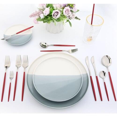 Mirror Red Flatware Set Cutlery Set Stainless Steel Knife Fork Spoon Dessert Kitchen Dinner Silverware Dinnerware Dropshipping