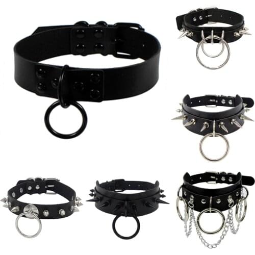 Oversized Choker necklace Sexy Pu Leather Women Collar Bondage Goth Belt Choker Gothic necklaces Chain Punk Jewelry Party