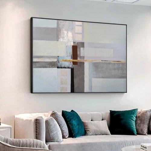 Hand Painted Abstract Oil Painting Wall Art Modern Minimalist Geometric Picture Canvas Home Decor For Living Room No Frame