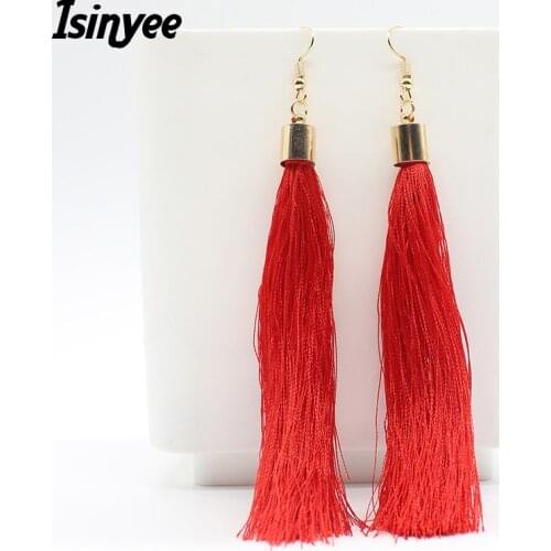ISINYEE Fashion Multi layer Rope Silk Tassel Dangle Earrings For Women 2021 Trendy Bohemian Jewelry Long Ear Christmas Gifts