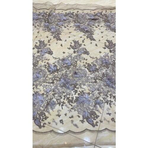 Gorgeous African feather lace fabric New arrival ZH-188887 French net lace fabric with beads