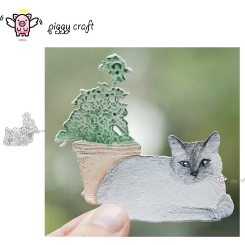 Piggy Craft metal cutting dies cut die mold Cat potted plant Scrapbook paper craft knife mould blade punch stencils dies