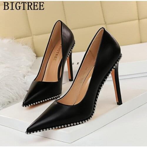 Bigtree Leather Women Shoes High Heel 2021 Pumps Luxury Brand Shoes Women Black High Heels Talons Hauts Wedding Shoes Bride