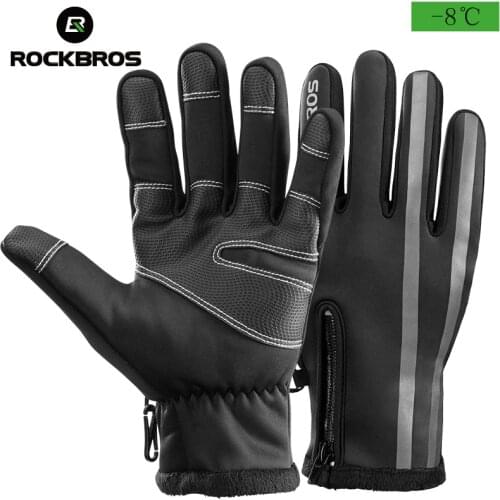 ROCKBROS Winter Gloves PU Bike Cycling Thermal Gloves Touch Screen Keep Warm Bicycle Motorcycle Cold Weather Full Finger Gloves