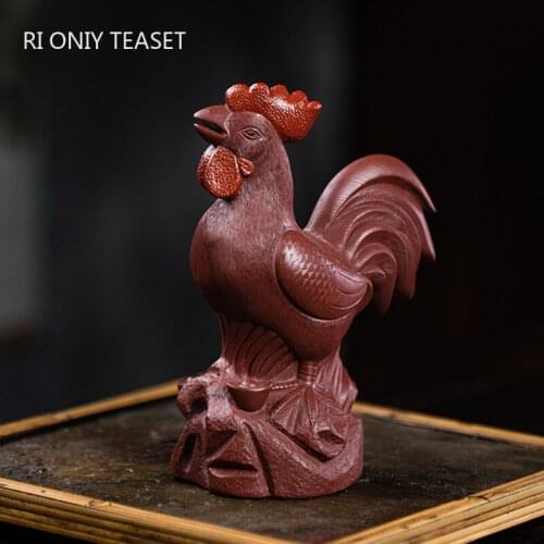 Yixing High-end Purple Clay Tea Pet Chinese Zodiac Rooster Statue Ornaments Handmade Sculpture Tea Figurine Tea Set Decoration