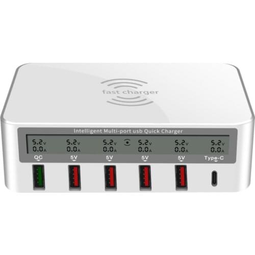 5-40W Fast Charger 6 Ports USB Charging Station QC 3.0 Quickly Charging Hub Wireless Charger Dock for Cell Phone ipad Tablet