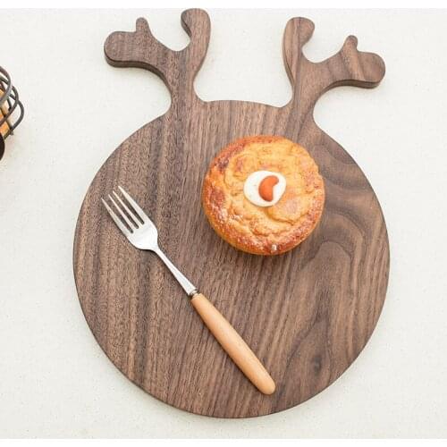 Zelkova and Walnut Kitchen Chopping Board Fruit Meat Cutting Steak Bread Snack Dessert Serving Plate Dinnerware Tableware