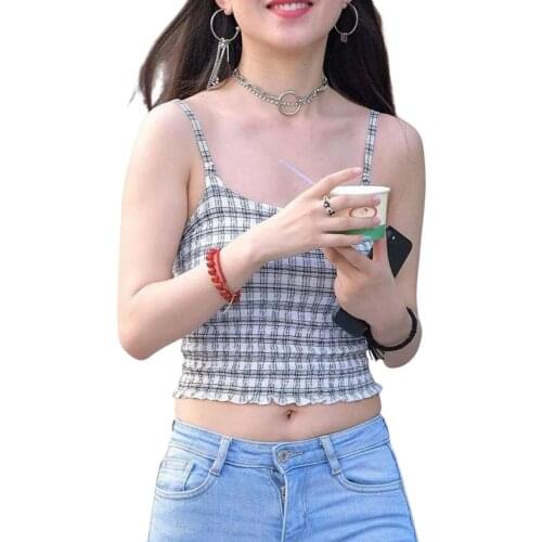 Women Fashion Plaid Tank Top Ladies Female Stylish Sleeveless Tops for Shopping Daily Wear