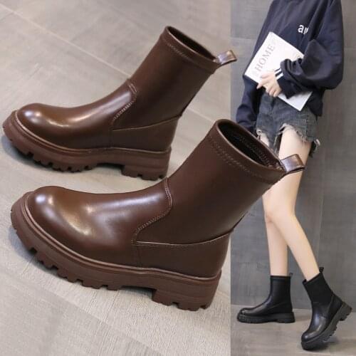 Women Leather Autumn Boots For Women Platform Chelsea Boot Spring Cowhide Booties Fashion Female Thick Bottom Black Bootie