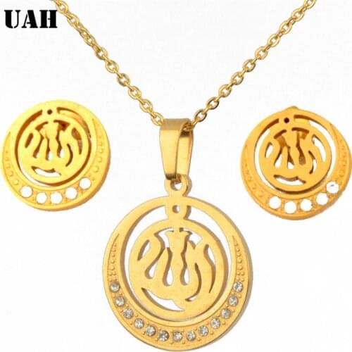 UAH Gold Color Jewelry Sets for Women Round Cubic Zircon Hypoallergenic Stainless Steel Necklace/Earrings Jewelry Set Wholesale