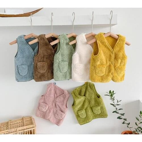 2020 Baby Toddler Waistcoat Boys Girls Fur Vest Solid Autumn Winter Kids Coat Jacket Children Outerwear Boy Girl Warm Clothes