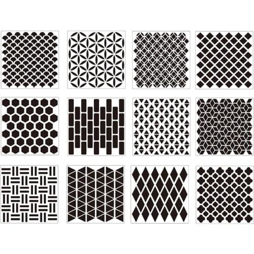 12 pcs Reusable Plastic Hollow Out Painting Silhouette Stencil Set DIY Drawing Template Graffiti Stencils
