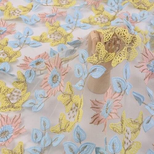 2meters/lot 130cm 100% polyester beautiful butterfly jacquard embroidery net tulle lace fabric diy dress clothing skirt fabric