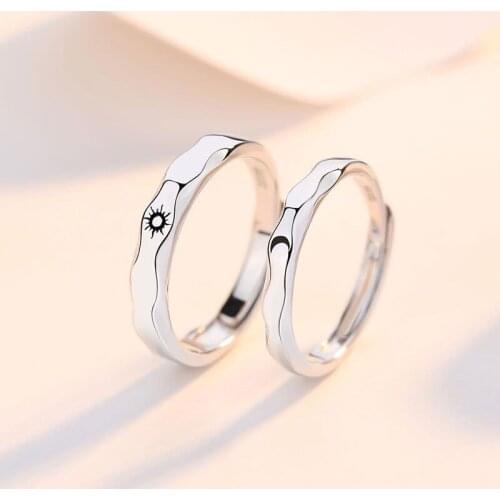 2 Pcs Sun Moon Couple Friendship Adjustable Rings Minimalist Lover Engagement Wedding Opening Ring Valentines Day Jewelry Gift