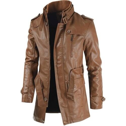 2021 brand autumn and winter new stand collar Plush medium long leather coat mens loose large Pu Top Mens coat