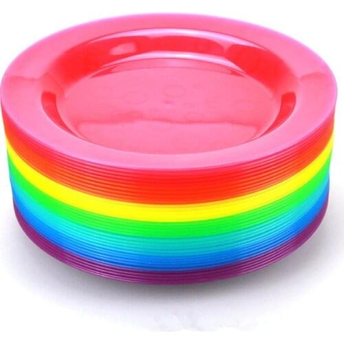 Dinner Plates Food Trays Colorful Dish Platos Food Grade PP Saucer Salad Plates Dishes Party Saucer Picnic Tray Kitchenware 6pcs