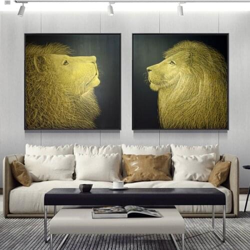 Abstract Painting Glod Lion Canvas Paintings Wall Art Modern Animals Posters and Prints Pictures for Living Room Home Decoration