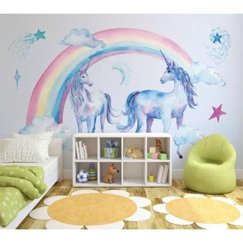 Beibehang Customized large wallpaper 3D photo mural Japanese cute beautiful rainbow unicorn Pegasus background wall paper mural