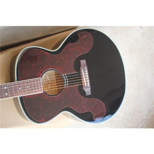 Free shipping custom 43 inch 200 acoustic guitar,folk guitar, plywood board black body,red guard,stars shell inlay