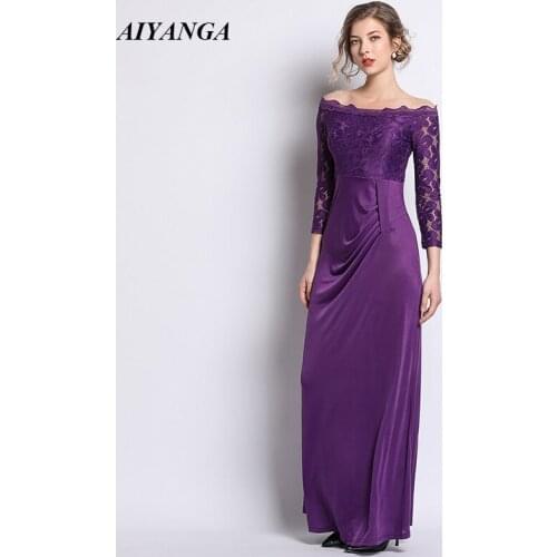 Elasticity Lace Maxi dress Women Party Dresses Women Evening Elegant Sexy Dress Female Off Shoulder Long Dresses 2019 Spring