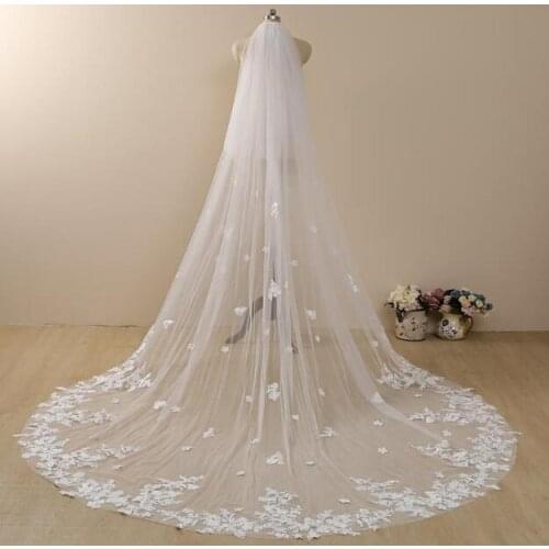 Vintage Flowery Wedding Veil, Blusher Floral Cathedral Veil,Floral Lace 2 tier Veil,Flowery Chapel Wedding Veil,Lace Chapel Leng